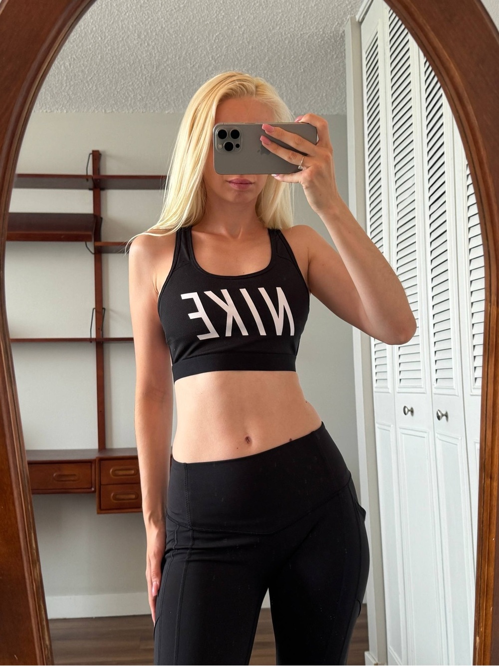 Nike Black Sports Bra with White Logo - Women's Racerback Active